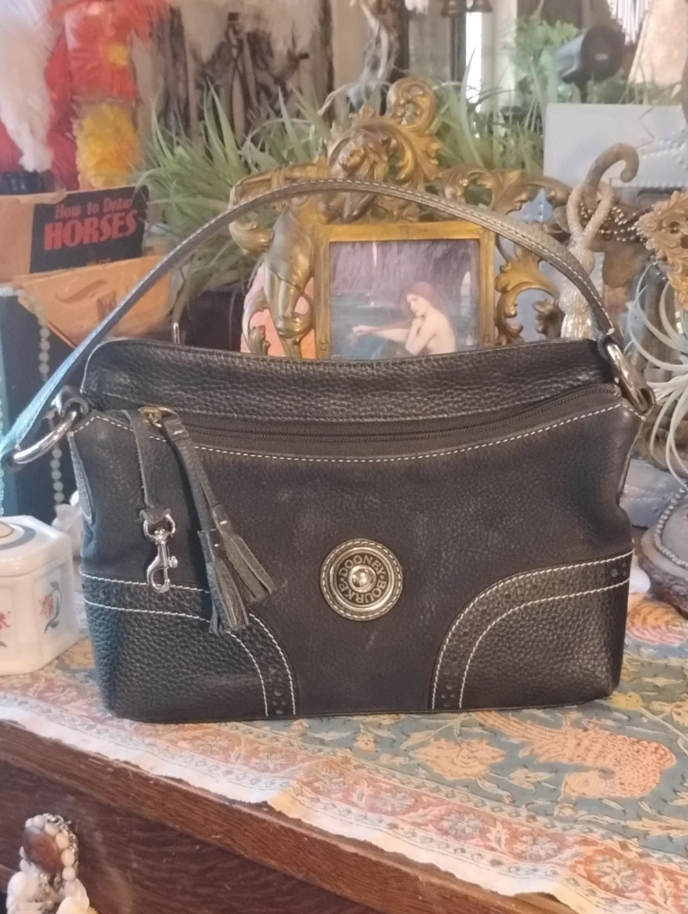 Vintage Dooney & Bourke Black Leather Shoulder Bag with Tassel Accent - Picture 9 of 17